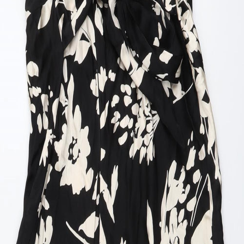 Marks and Spencer Womens Black Floral Polyester A-Line Size 12 Round Neck Zip