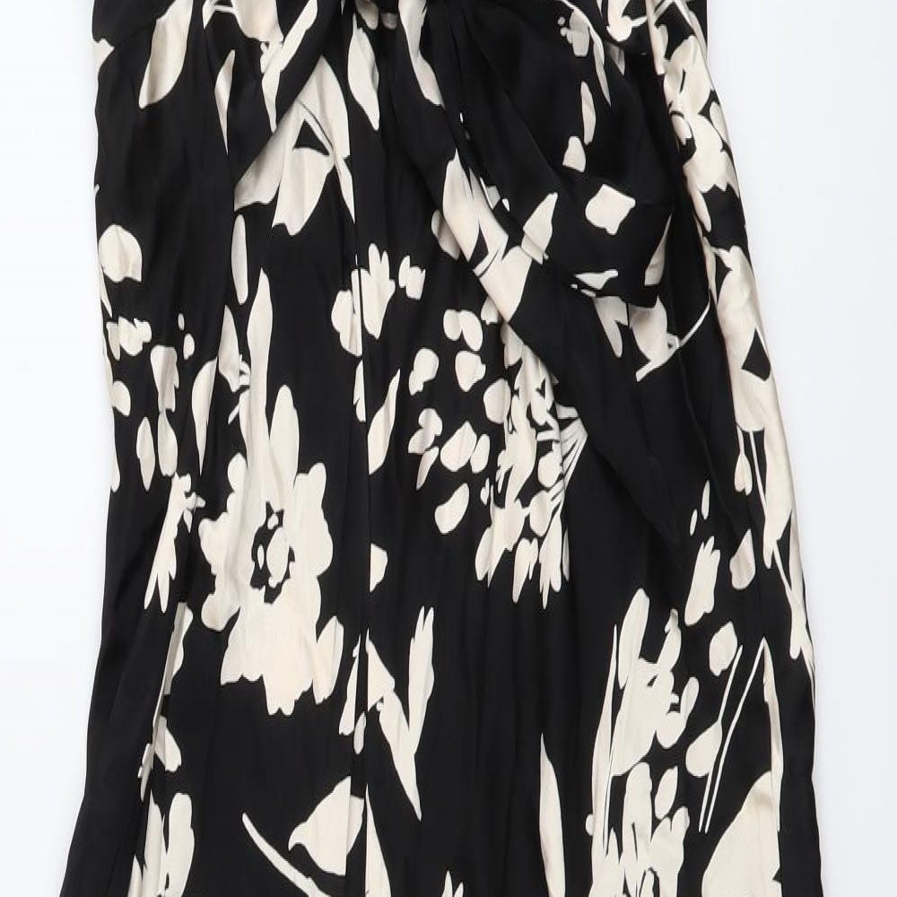 Marks and Spencer Womens Black Floral Polyester A-Line Size 12 Round Neck Zip