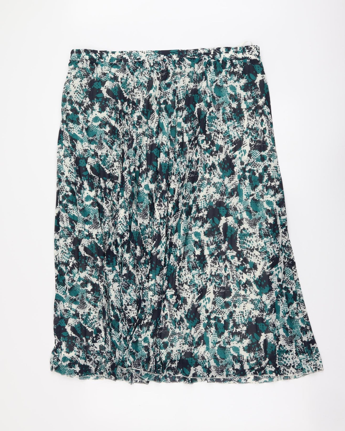 Marks and Spencer Womens Green Animal Print Polyester Pleated Skirt Size 20 Drawstring - Snake Skin pattern