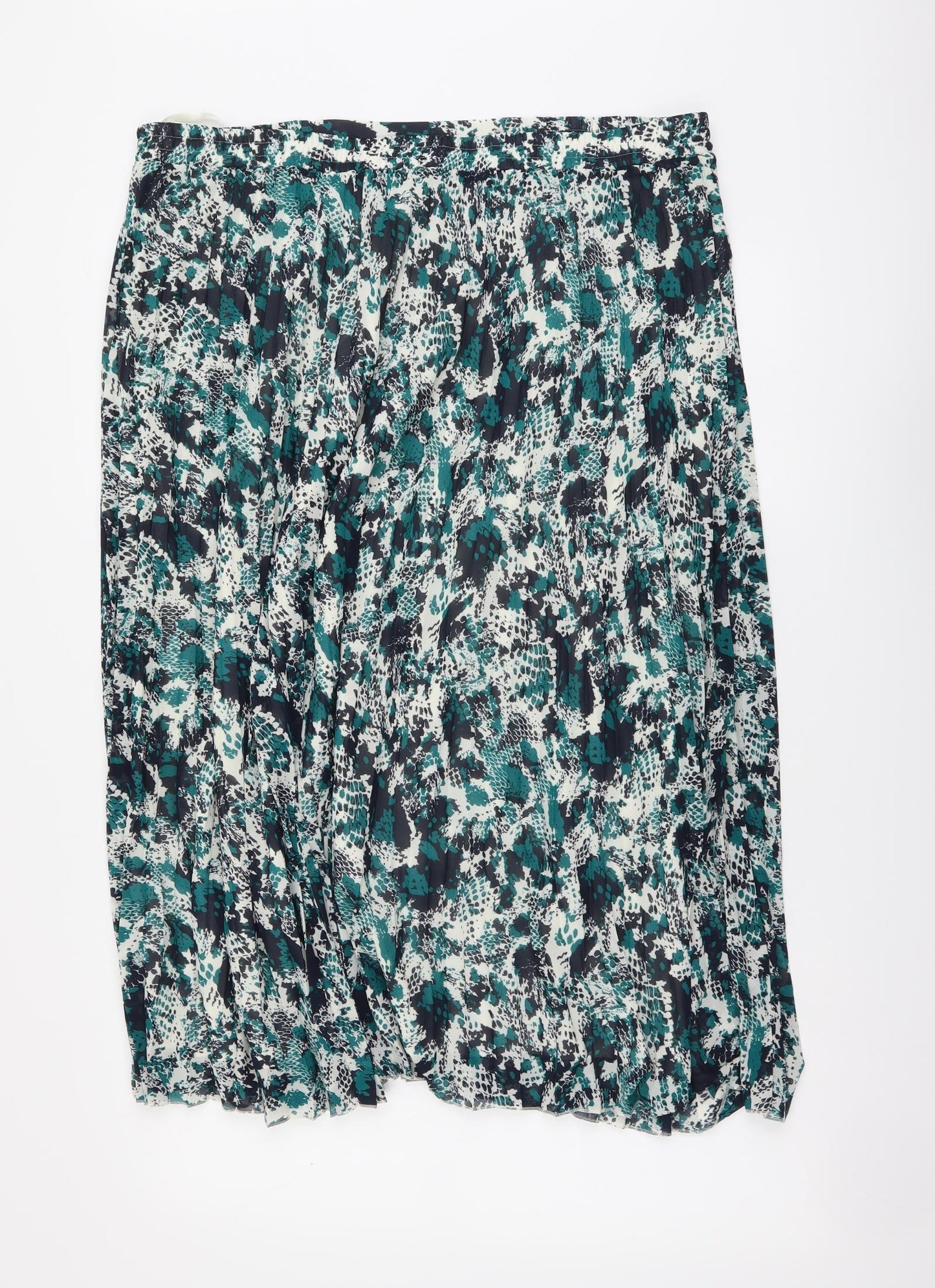 Marks and Spencer Womens Green Animal Print Polyester Pleated Skirt Size 20 Drawstring - Snake Skin pattern