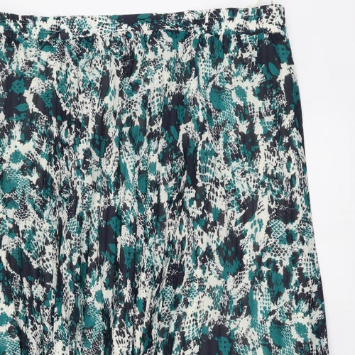 Marks and Spencer Womens Green Animal Print Polyester Pleated Skirt Size 20 Drawstring - Snake Skin pattern