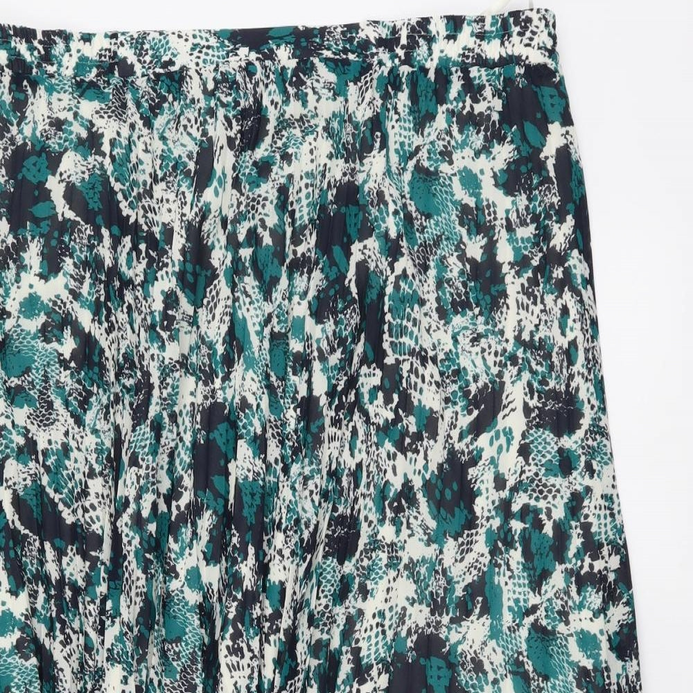 Marks and Spencer Womens Green Animal Print Polyester Pleated Skirt Size 20 Drawstring - Snake Skin pattern