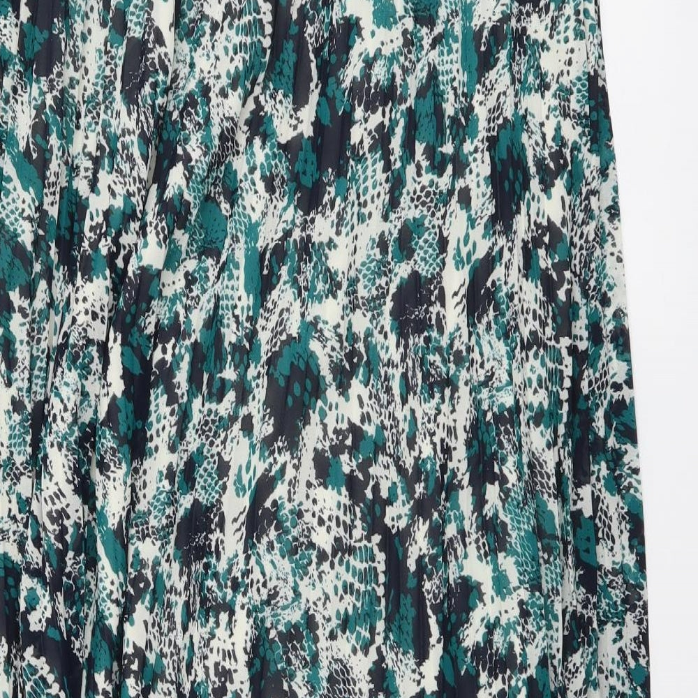 Marks and Spencer Womens Green Animal Print Polyester Pleated Skirt Size 20 Drawstring - Snake Skin pattern