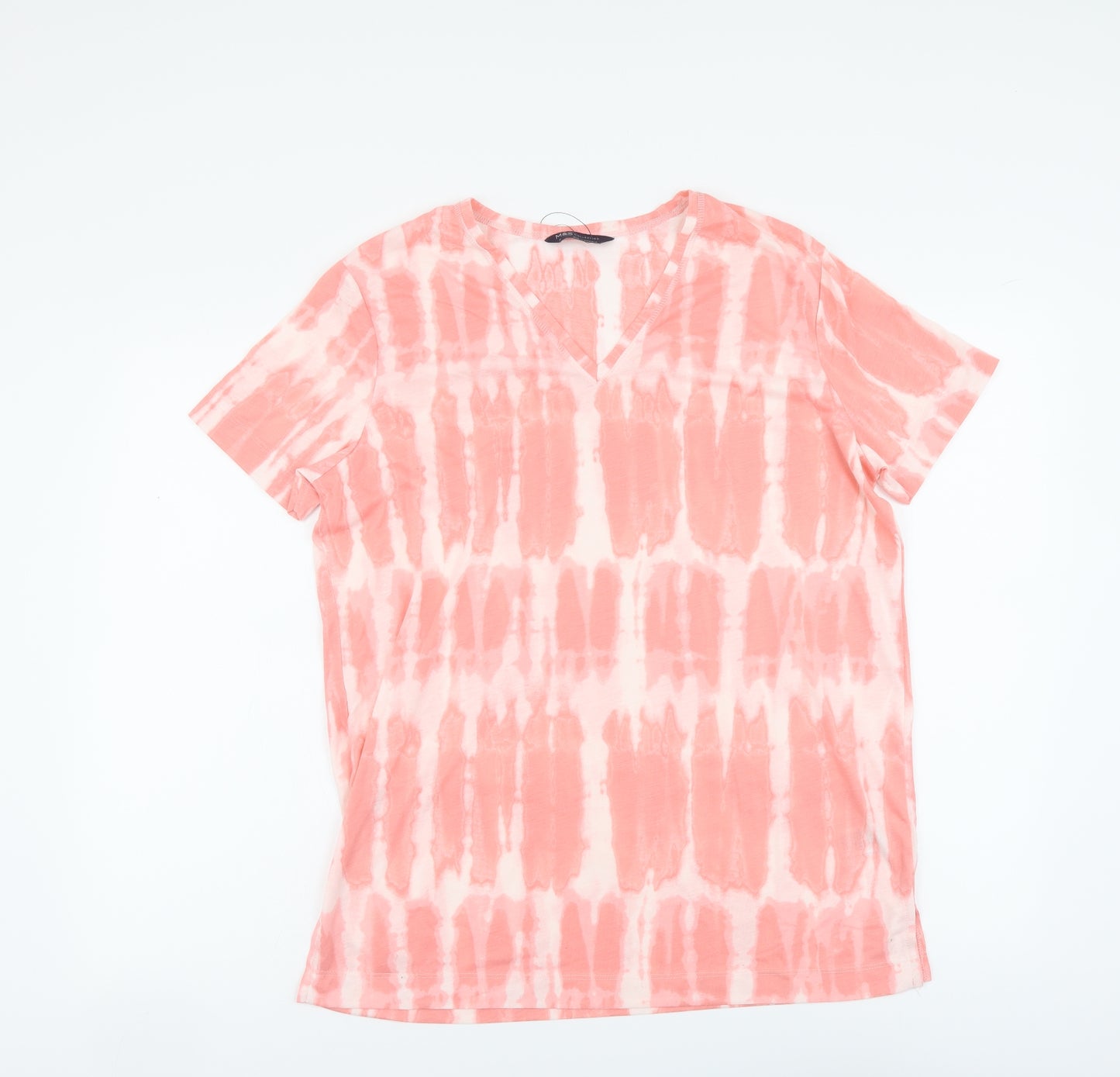Marks and Spencer Womens Pink Geometric Polyester Basic T-Shirt Size 12 V-Neck - Tie Dye