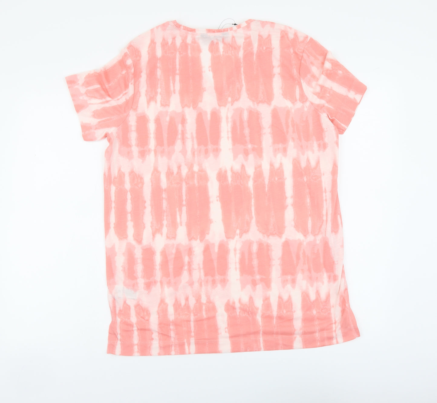 Marks and Spencer Womens Pink Geometric Polyester Basic T-Shirt Size 12 V-Neck - Tie Dye