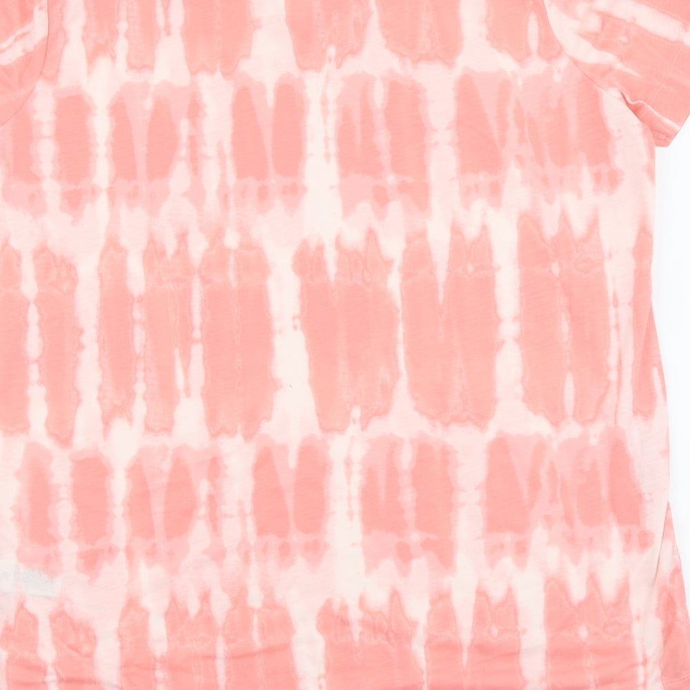 Marks and Spencer Womens Pink Geometric Polyester Basic T-Shirt Size 12 V-Neck - Tie Dye