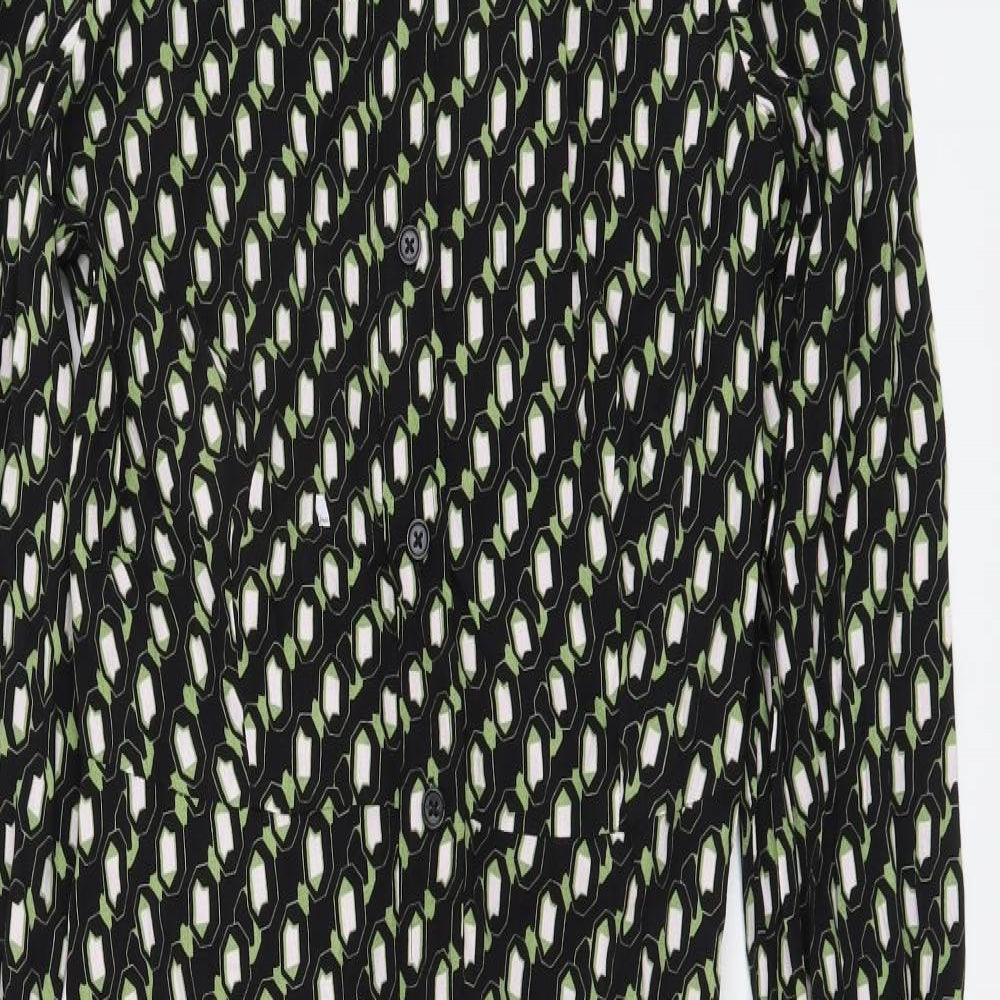 Marks and Spencer Womens Black Geometric Viscose Shirt Dress Size 6 Collared Button