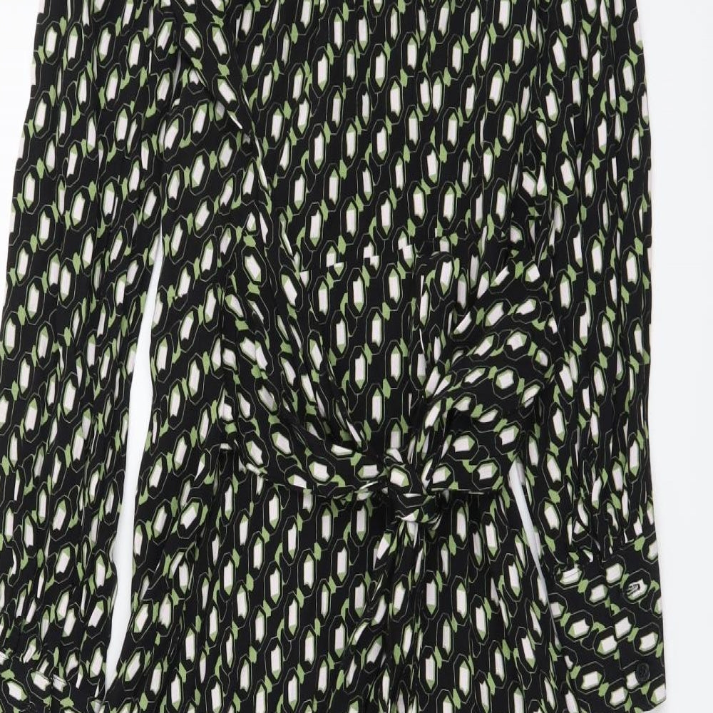 Marks and Spencer Womens Black Geometric Viscose Shirt Dress Size 6 Collared Button