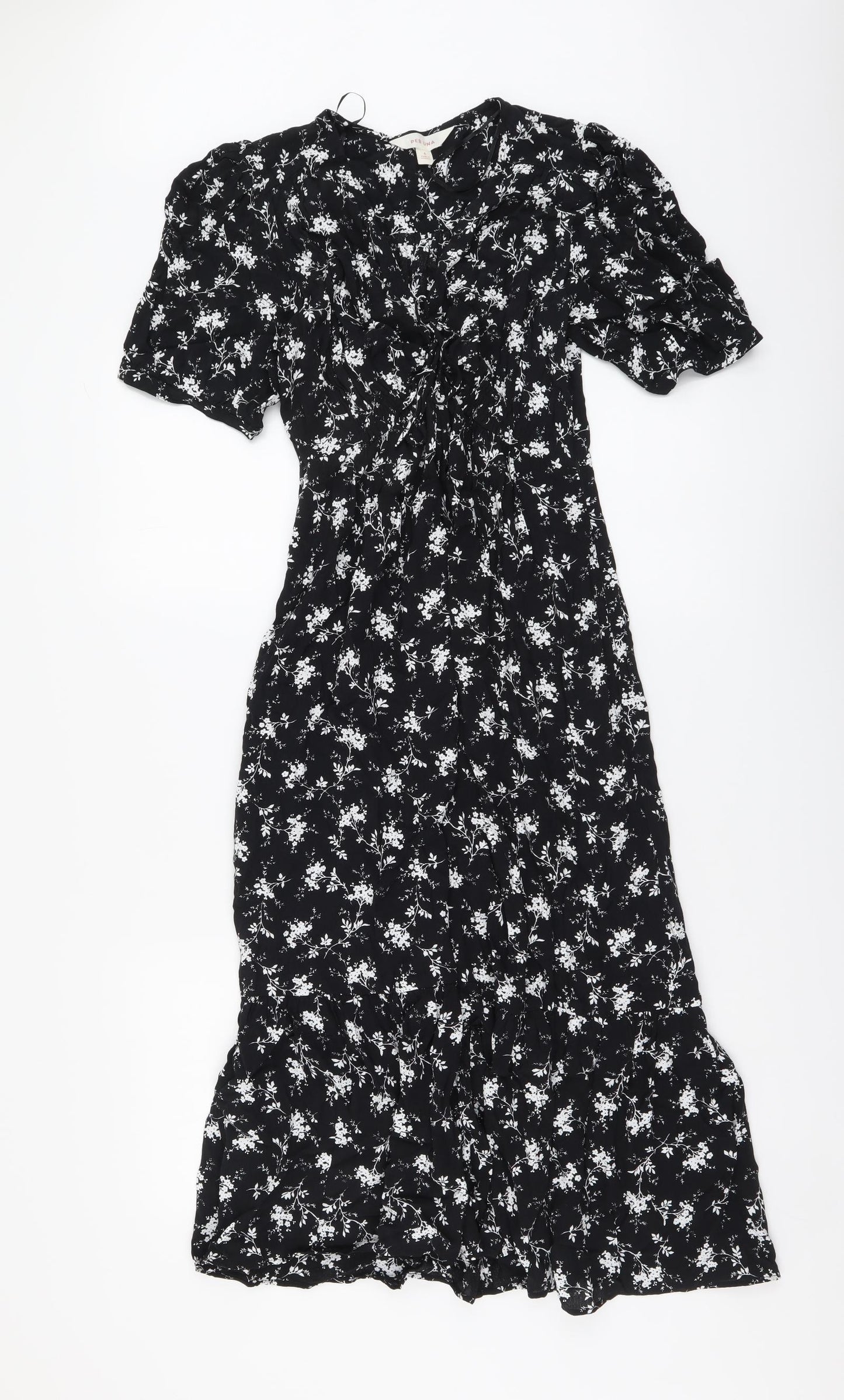 Per Una Womens Black Floral Viscose A-Line Size 6 V-Neck Pullover