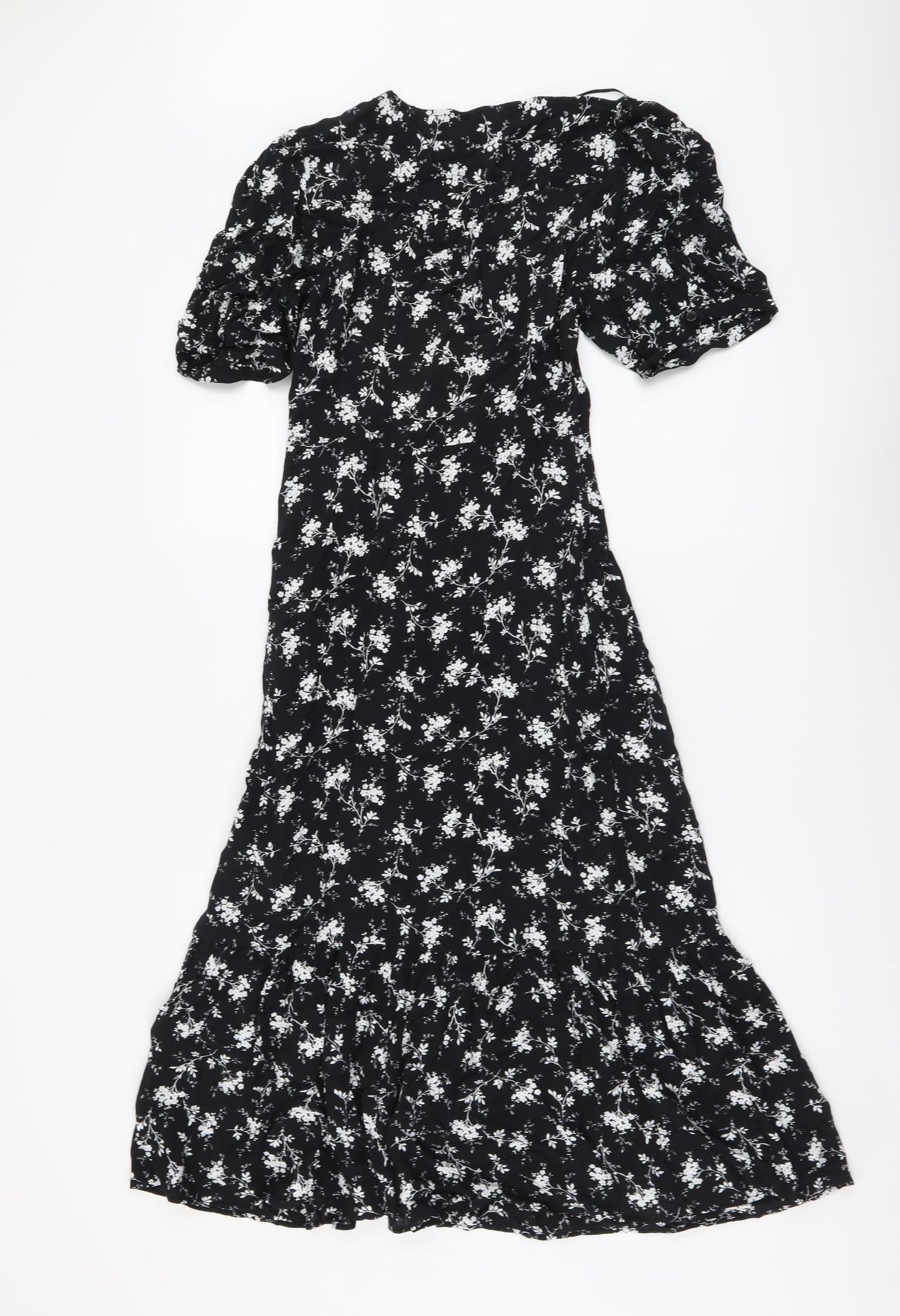 Per Una Womens Black Floral Viscose A-Line Size 6 V-Neck Pullover