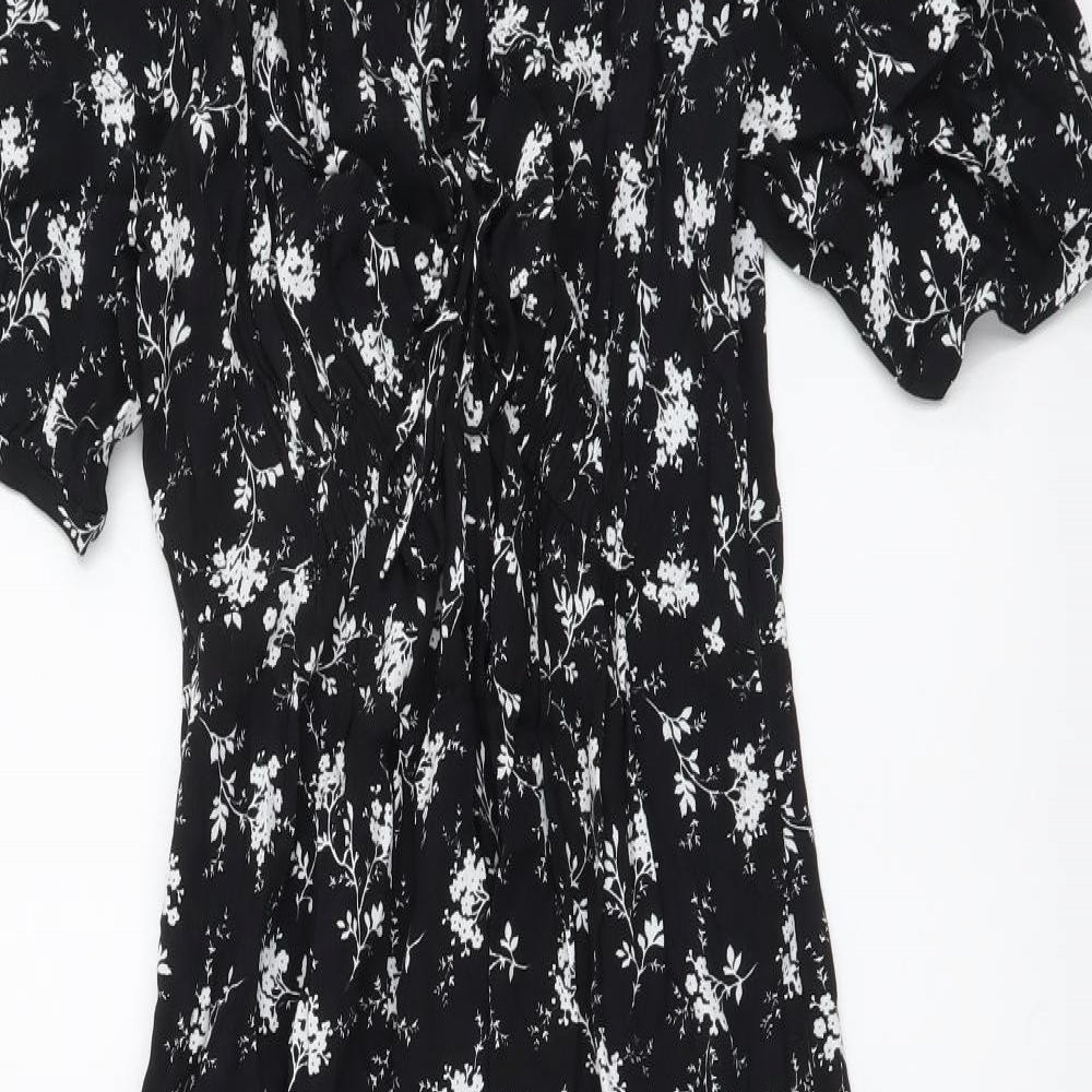 Per Una Womens Black Floral Viscose A-Line Size 6 V-Neck Pullover