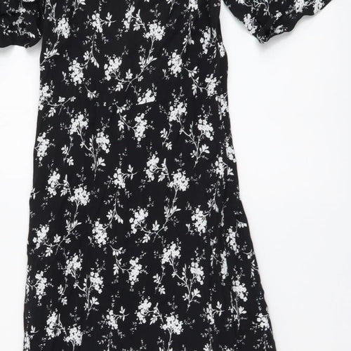 Per Una Womens Black Floral Viscose A-Line Size 6 V-Neck Pullover