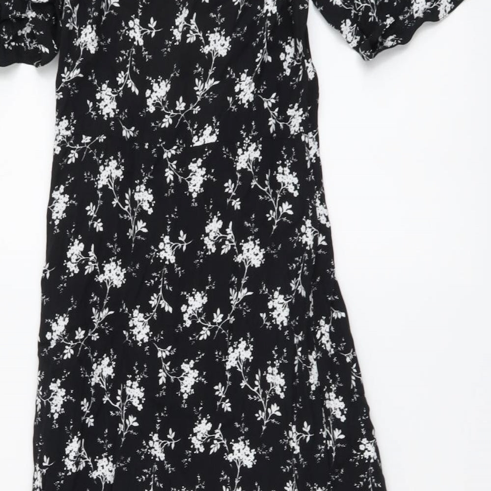 Per Una Womens Black Floral Viscose A-Line Size 6 V-Neck Pullover