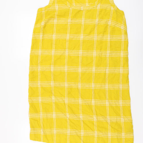 Marks and Spencer Womens Yellow Plaid Linen A-Line Size 10 Round Neck Pullover