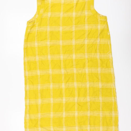 Marks and Spencer Womens Yellow Plaid Linen A-Line Size 10 Round Neck Pullover