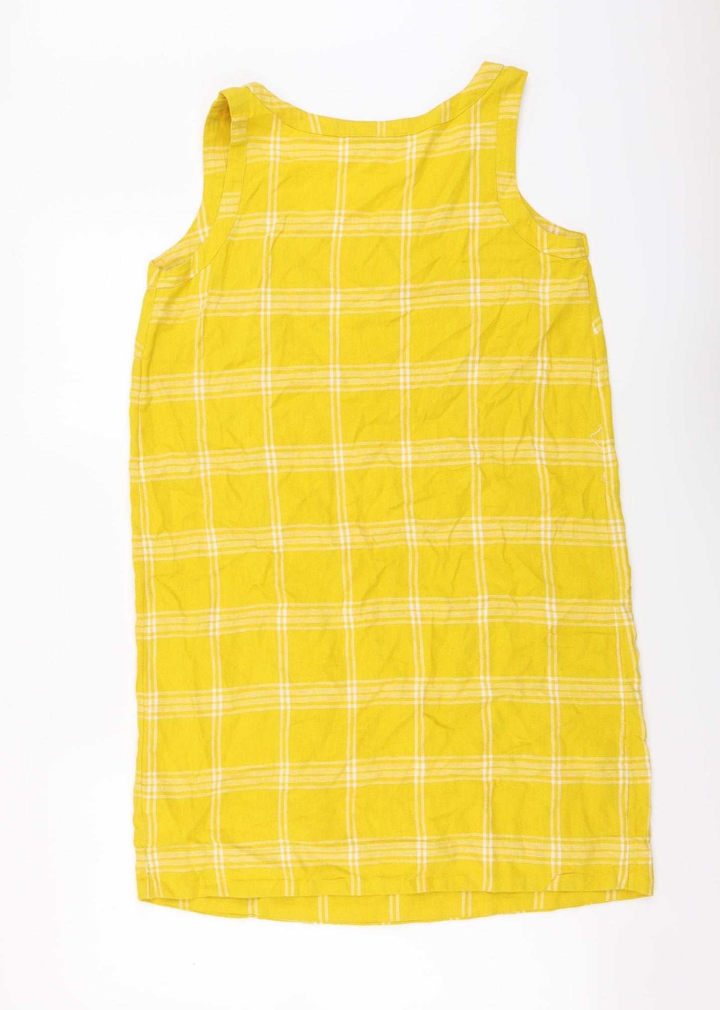 Marks and Spencer Womens Yellow Plaid Linen A-Line Size 10 Round Neck Pullover