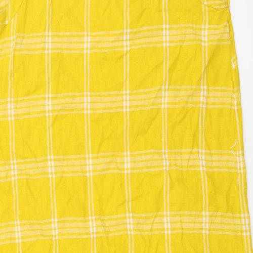 Marks and Spencer Womens Yellow Plaid Linen A-Line Size 10 Round Neck Pullover