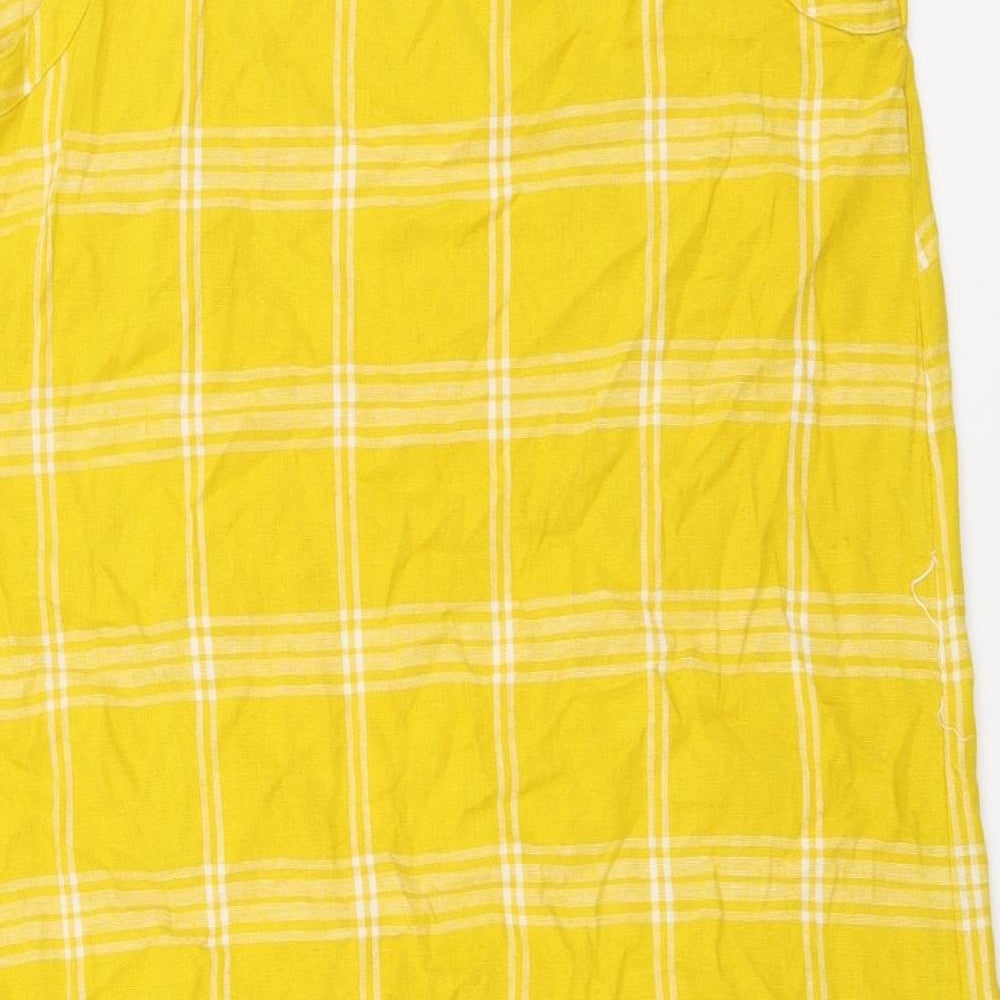 Marks and Spencer Womens Yellow Plaid Linen A-Line Size 10 Round Neck Pullover