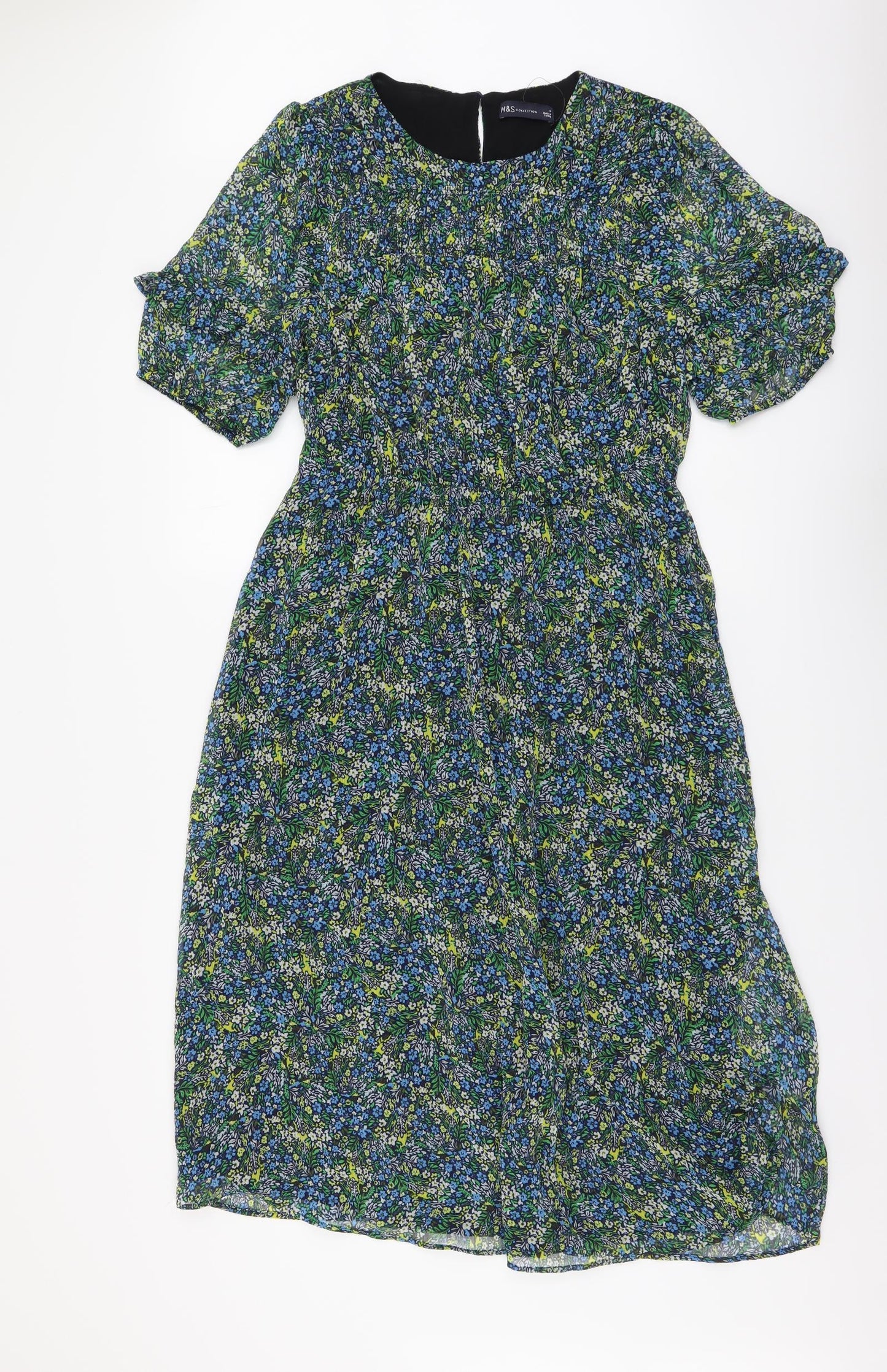 Marks and Spencer Womens Multicoloured Floral Polyester A-Line Size 14 Round Neck Pullover