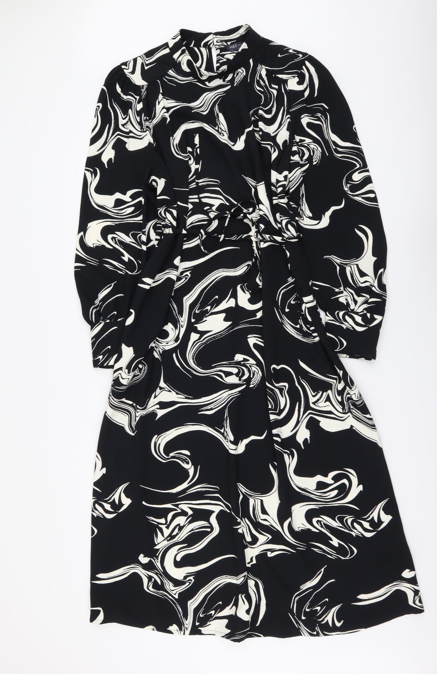 Marks and Spencer Womens Black Geometric Polyester A-Line Size 16 Mock Neck Pullover