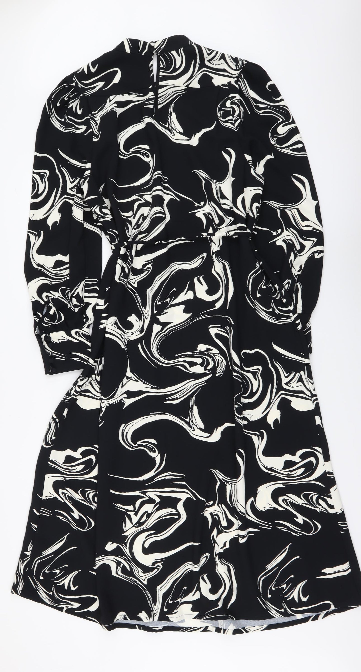 Marks and Spencer Womens Black Geometric Polyester A-Line Size 16 Mock Neck Pullover