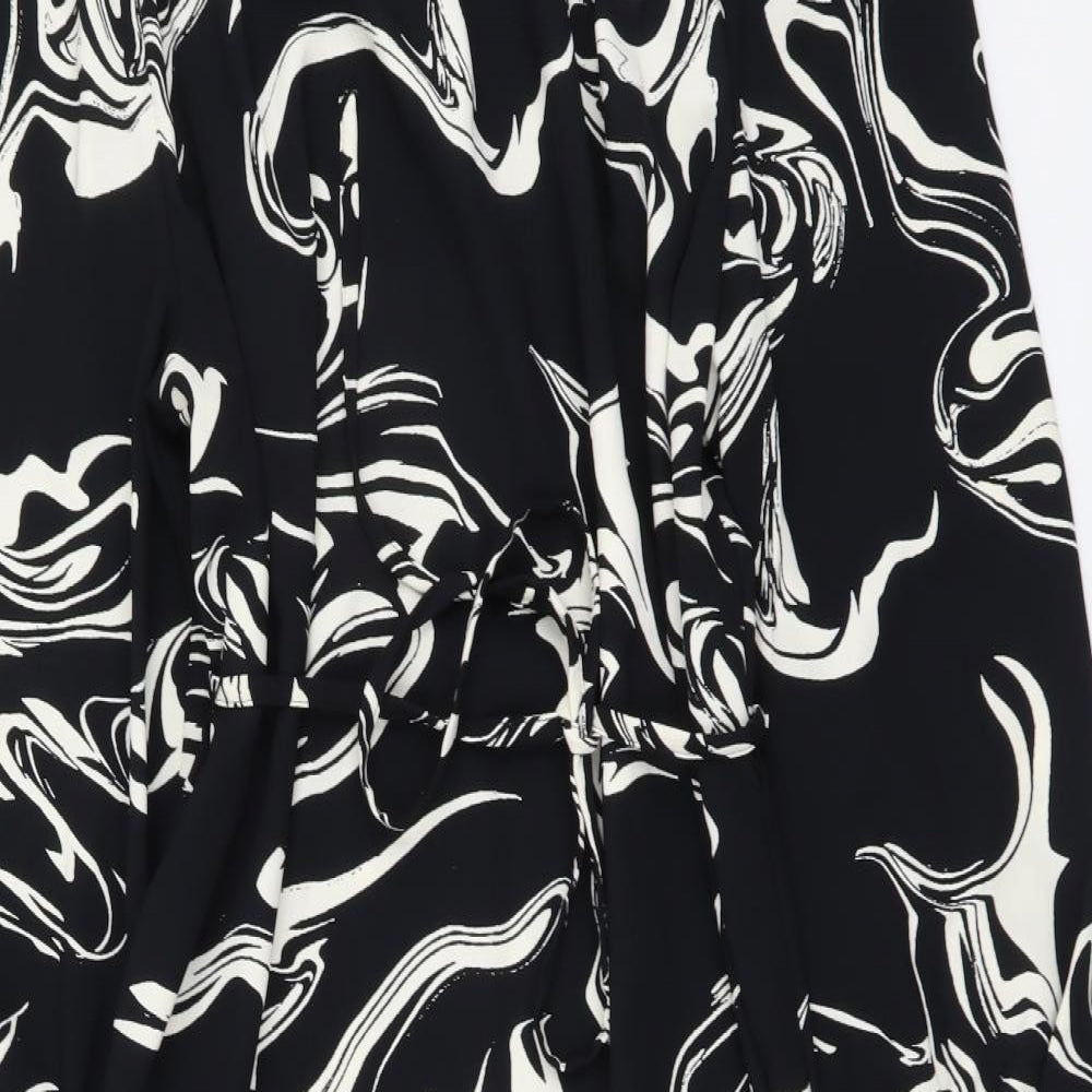 Marks and Spencer Womens Black Geometric Polyester A-Line Size 16 Mock Neck Pullover