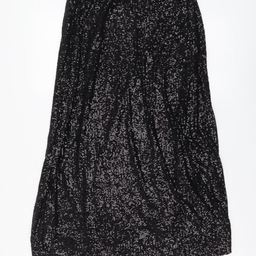 Marks and Spencer Womens Black Polyester A-Line Skirt Size 8 Drawstring