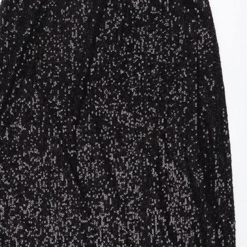 Marks and Spencer Womens Black Polyester A-Line Skirt Size 8 Drawstring