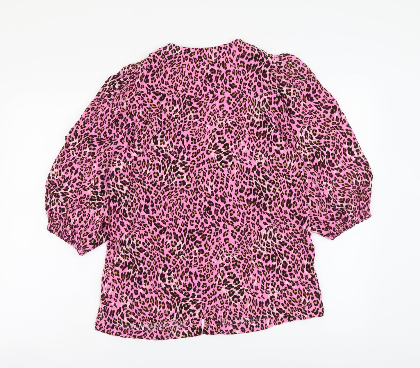 Marks and Spencer Womens Pink Animal Print Viscose Basic Button-Up Size 22 V-Neck - Leopard pattern