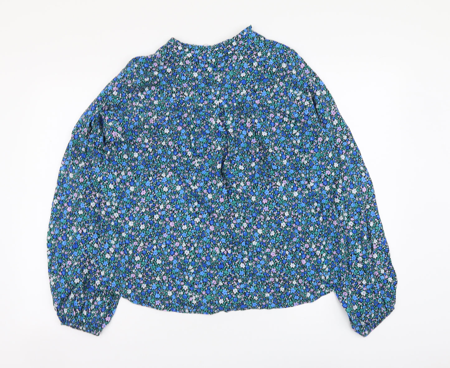 Marks and Spencer Womens Blue Floral Viscose Basic Blouse Size 8 V-Neck