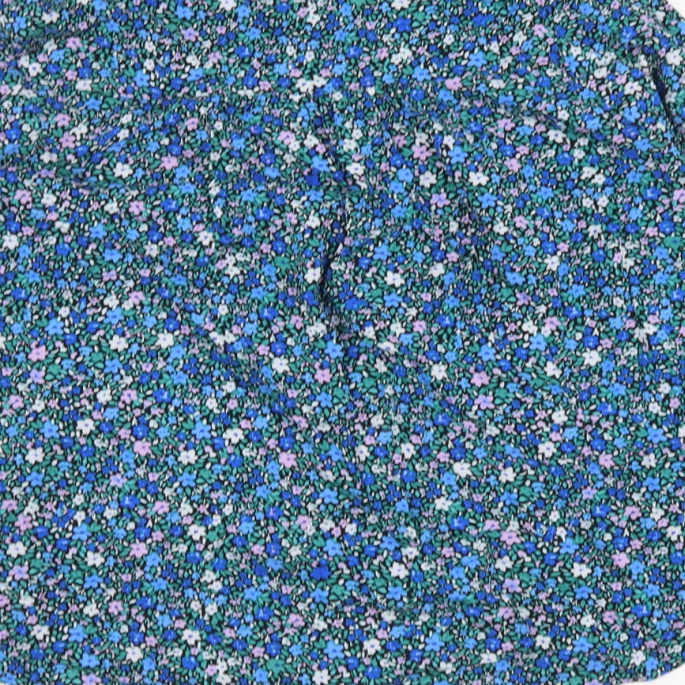Marks and Spencer Womens Blue Floral Viscose Basic Blouse Size 8 V-Neck