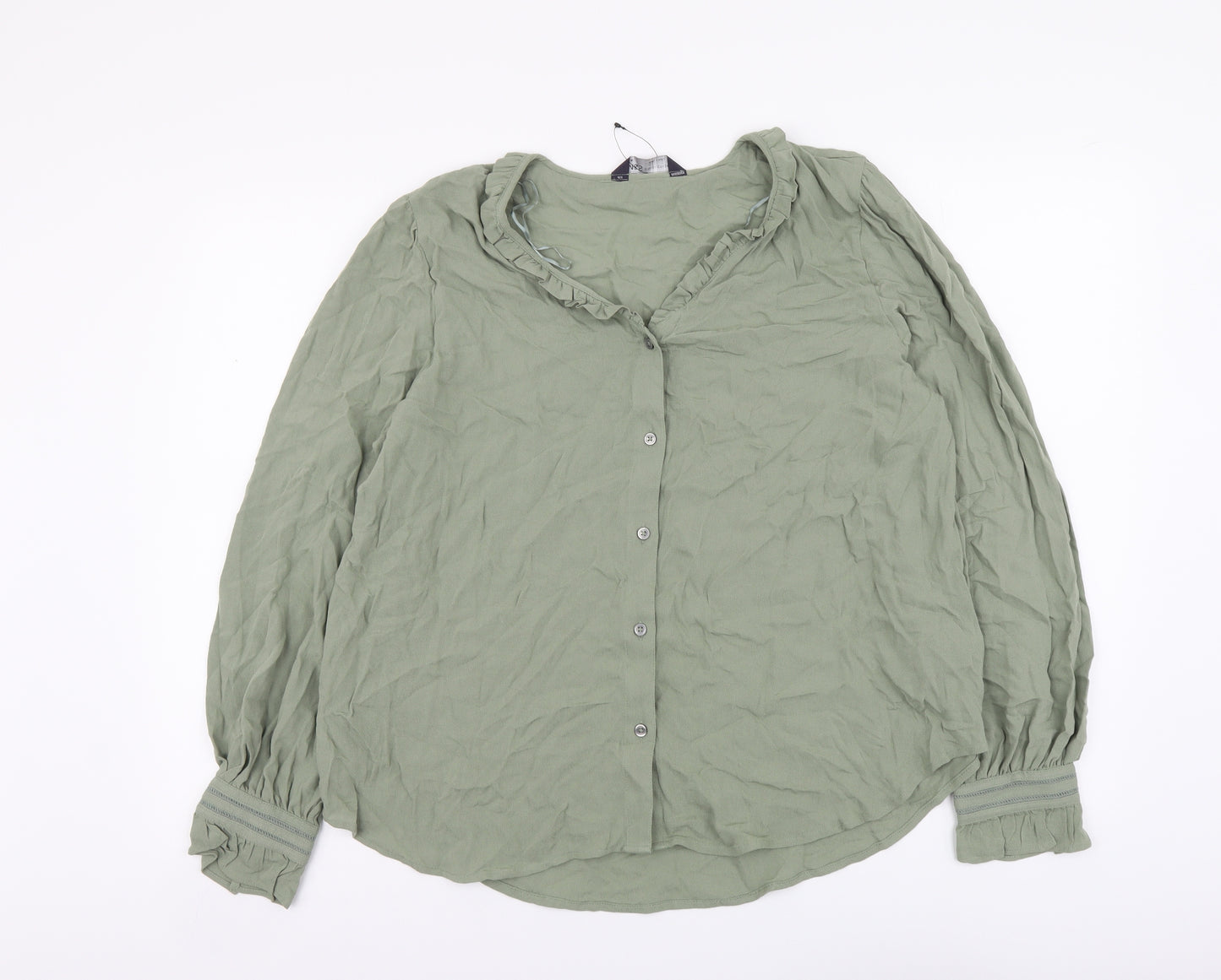 Marks and Spencer Womens Green Viscose Basic Button-Up Size 16 V-Neck