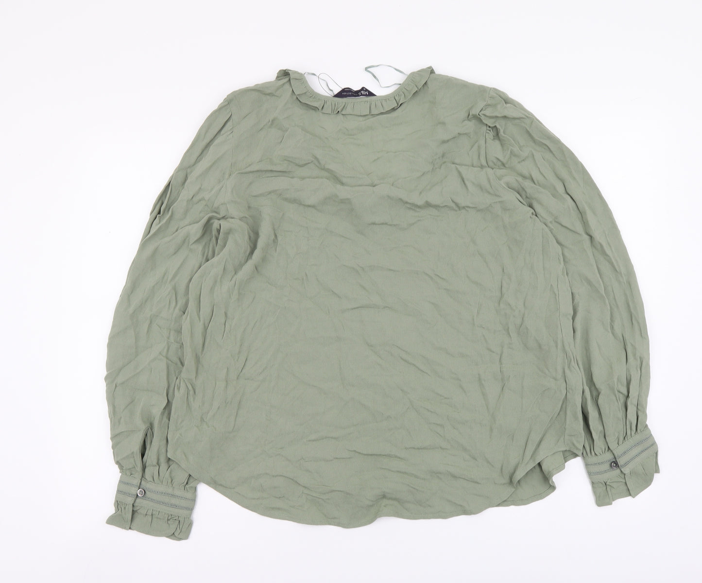 Marks and Spencer Womens Green Viscose Basic Button-Up Size 16 V-Neck