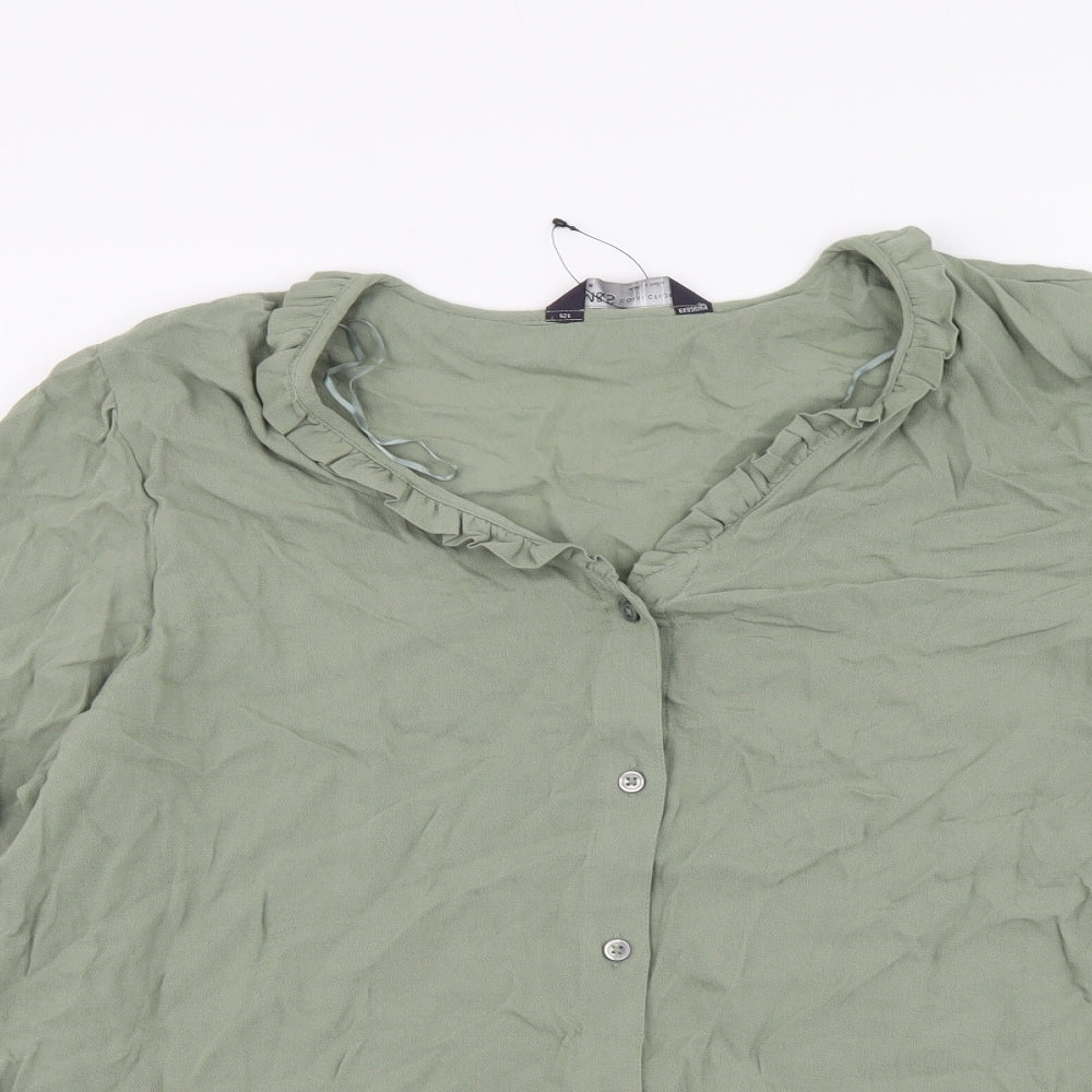 Marks and Spencer Womens Green Viscose Basic Button-Up Size 16 V-Neck