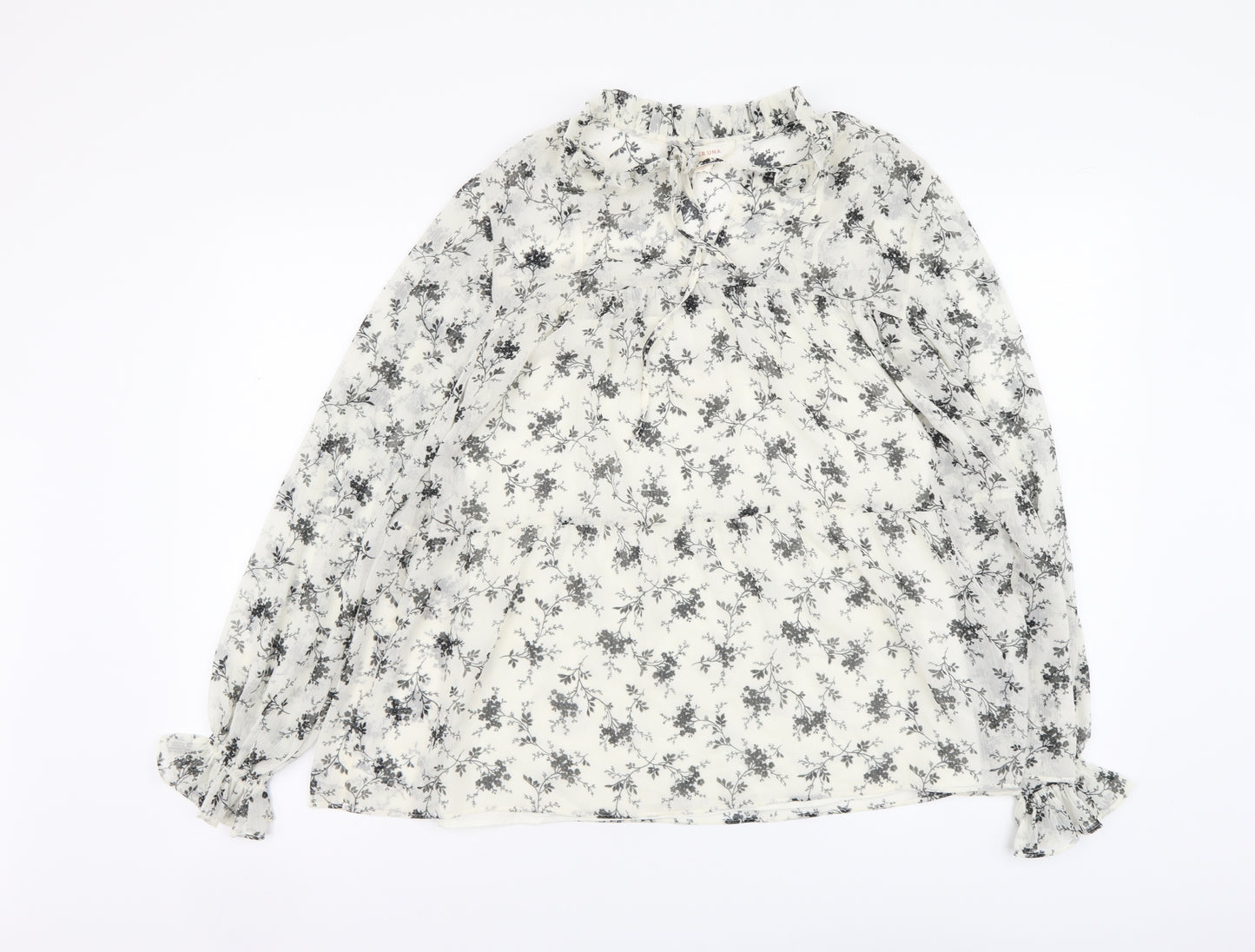 Marks and Spencer Womens White Floral Polyester Basic Blouse Size 8 Mock Neck