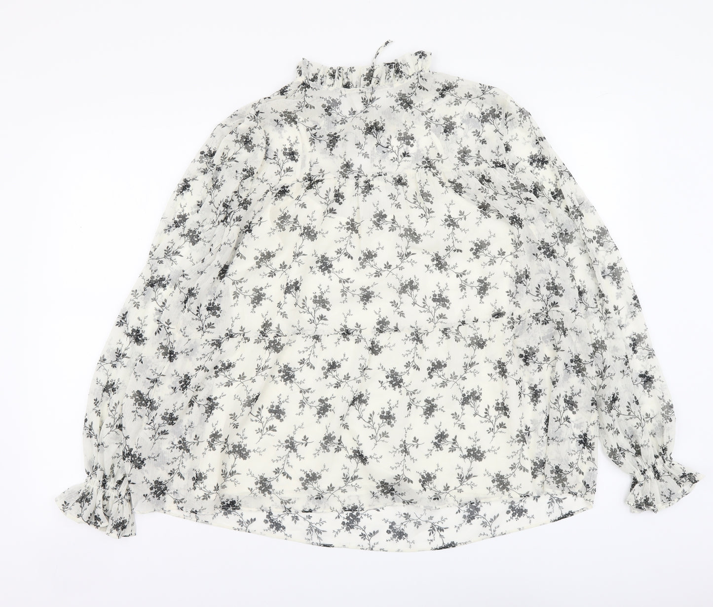 Marks and Spencer Womens White Floral Polyester Basic Blouse Size 8 Mock Neck