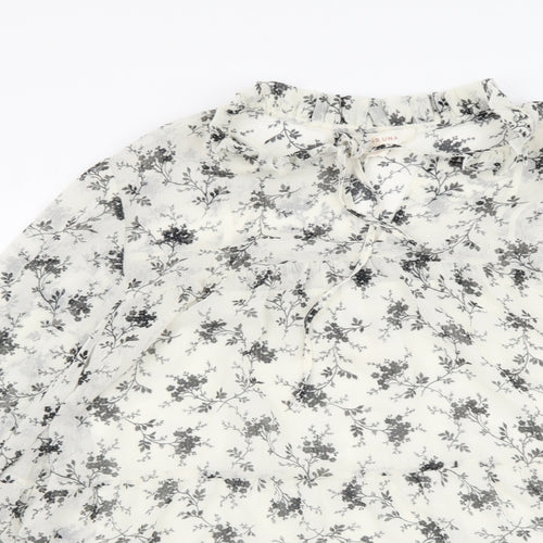 Marks and Spencer Womens White Floral Polyester Basic Blouse Size 8 Mock Neck