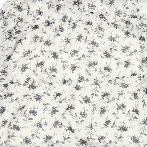 Marks and Spencer Womens White Floral Polyester Basic Blouse Size 8 Mock Neck