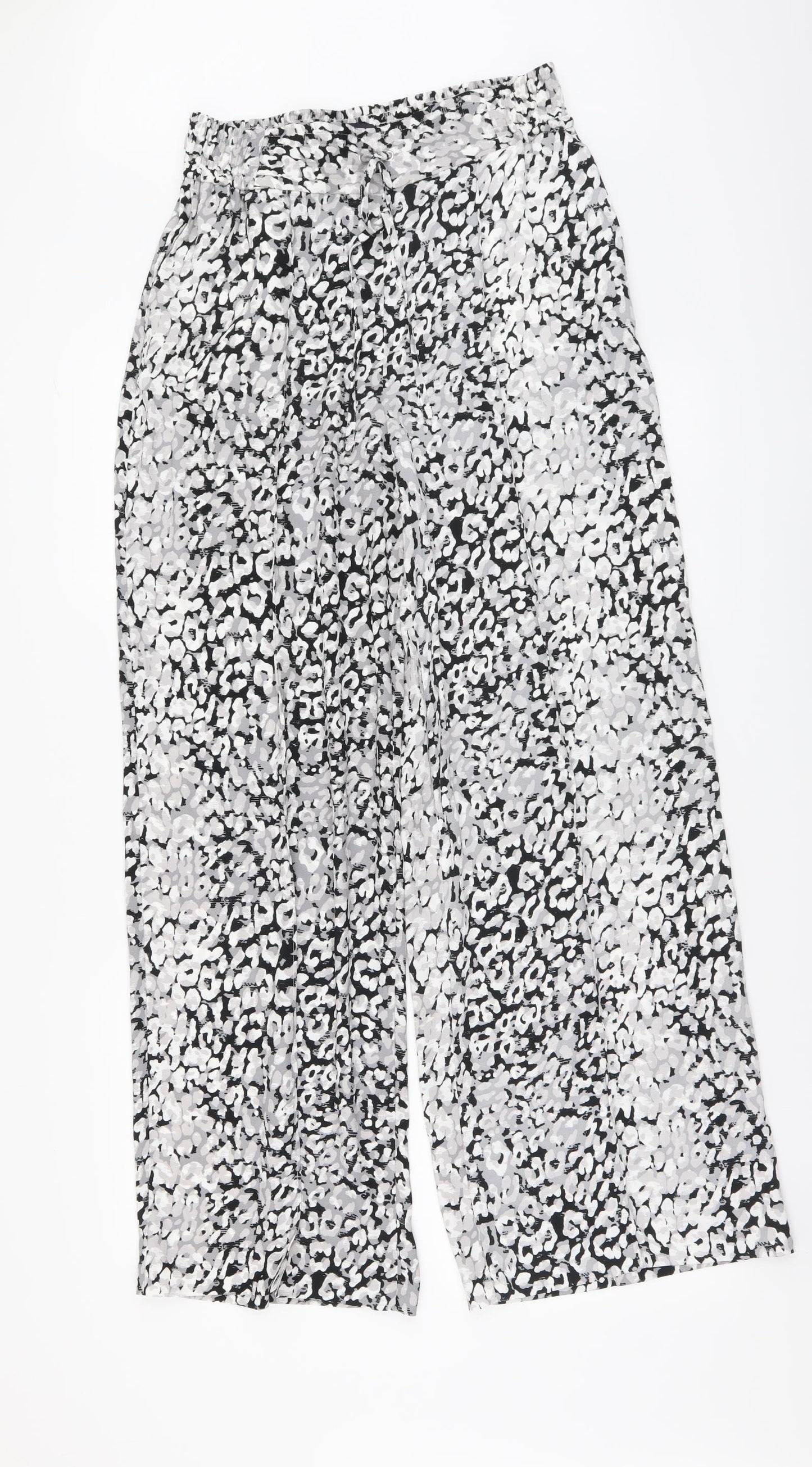 Marks and Spencer Womens Grey Animal Print Polyester Trousers Size 10 L30.5 in Regular Drawstring - Leopard pattern