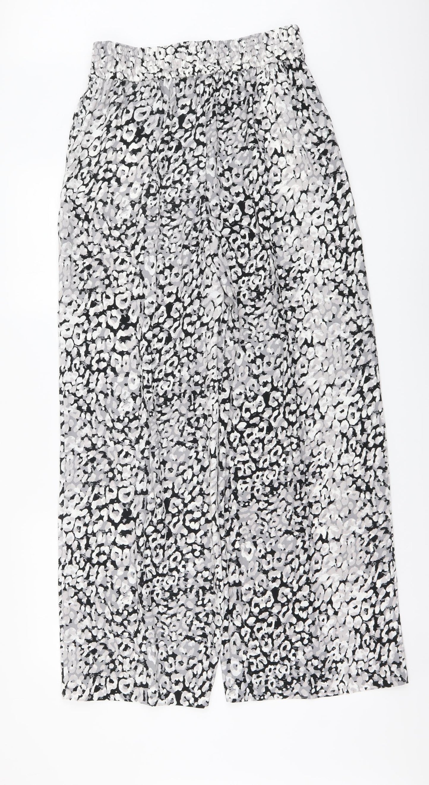 Marks and Spencer Womens Grey Animal Print Polyester Trousers Size 10 L30.5 in Regular Drawstring - Leopard pattern
