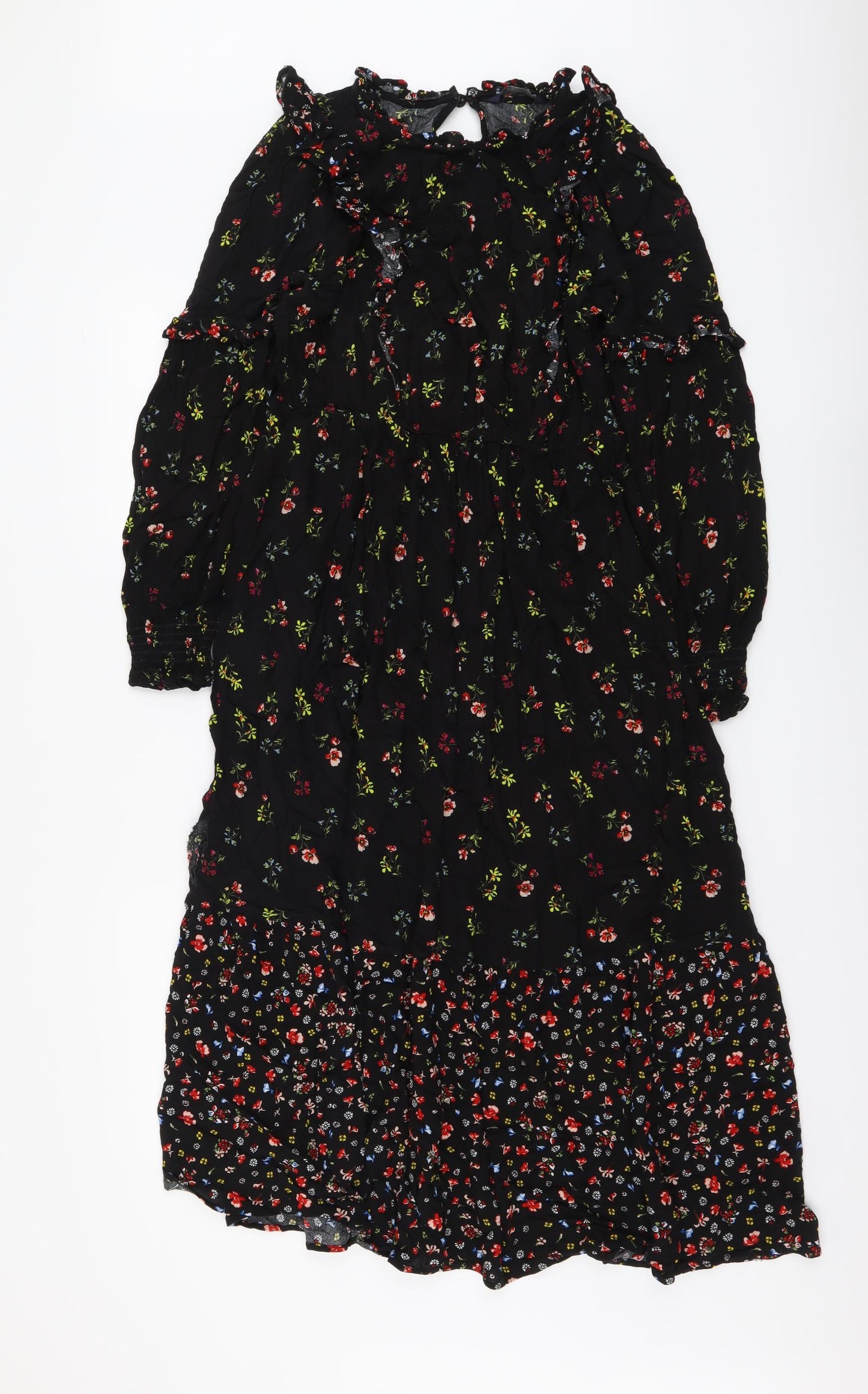 Marks and Spencer Womens Black Floral Viscose A-Line Size 10 Round Neck Pullover