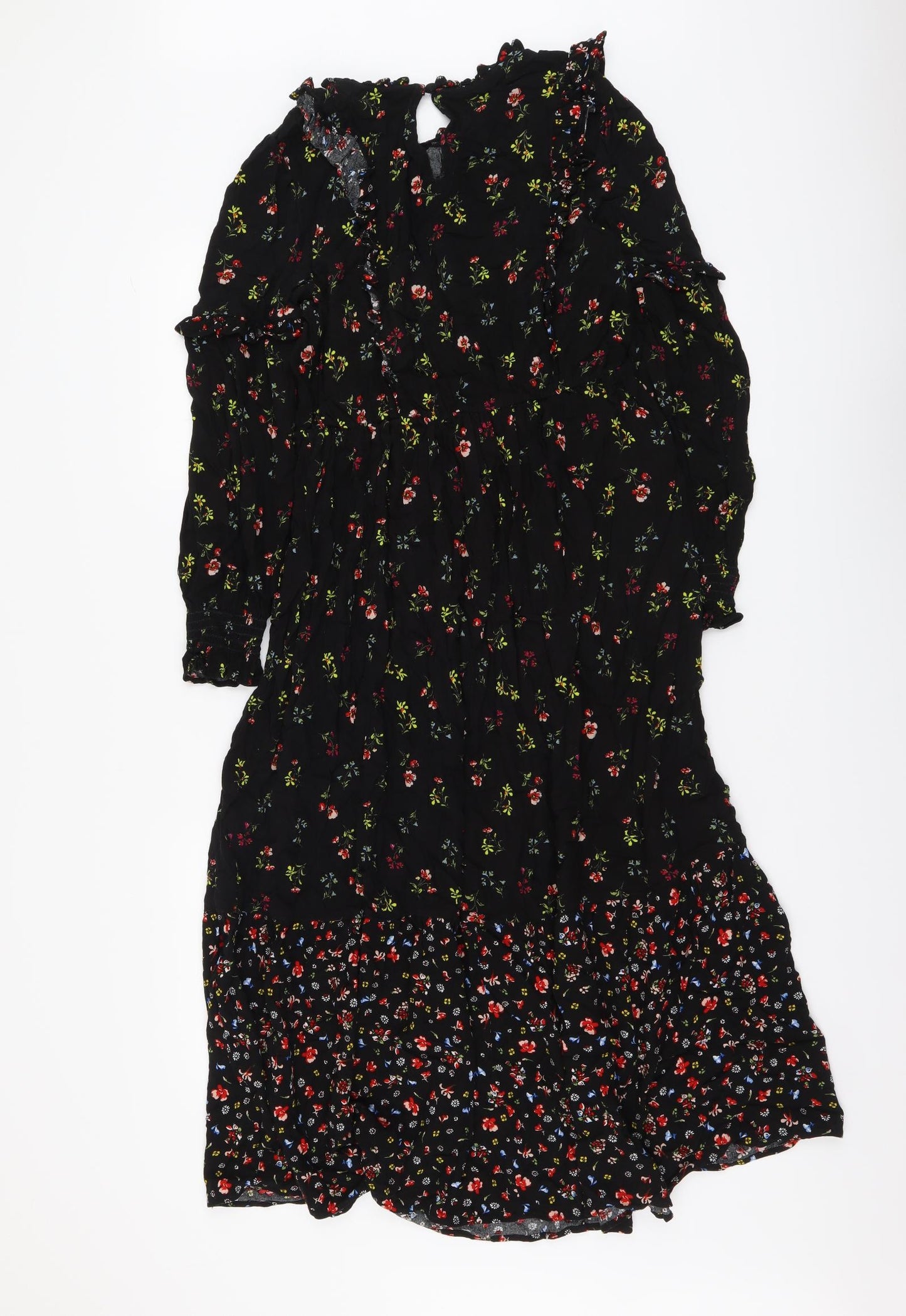 Marks and Spencer Womens Black Floral Viscose A-Line Size 10 Round Neck Pullover