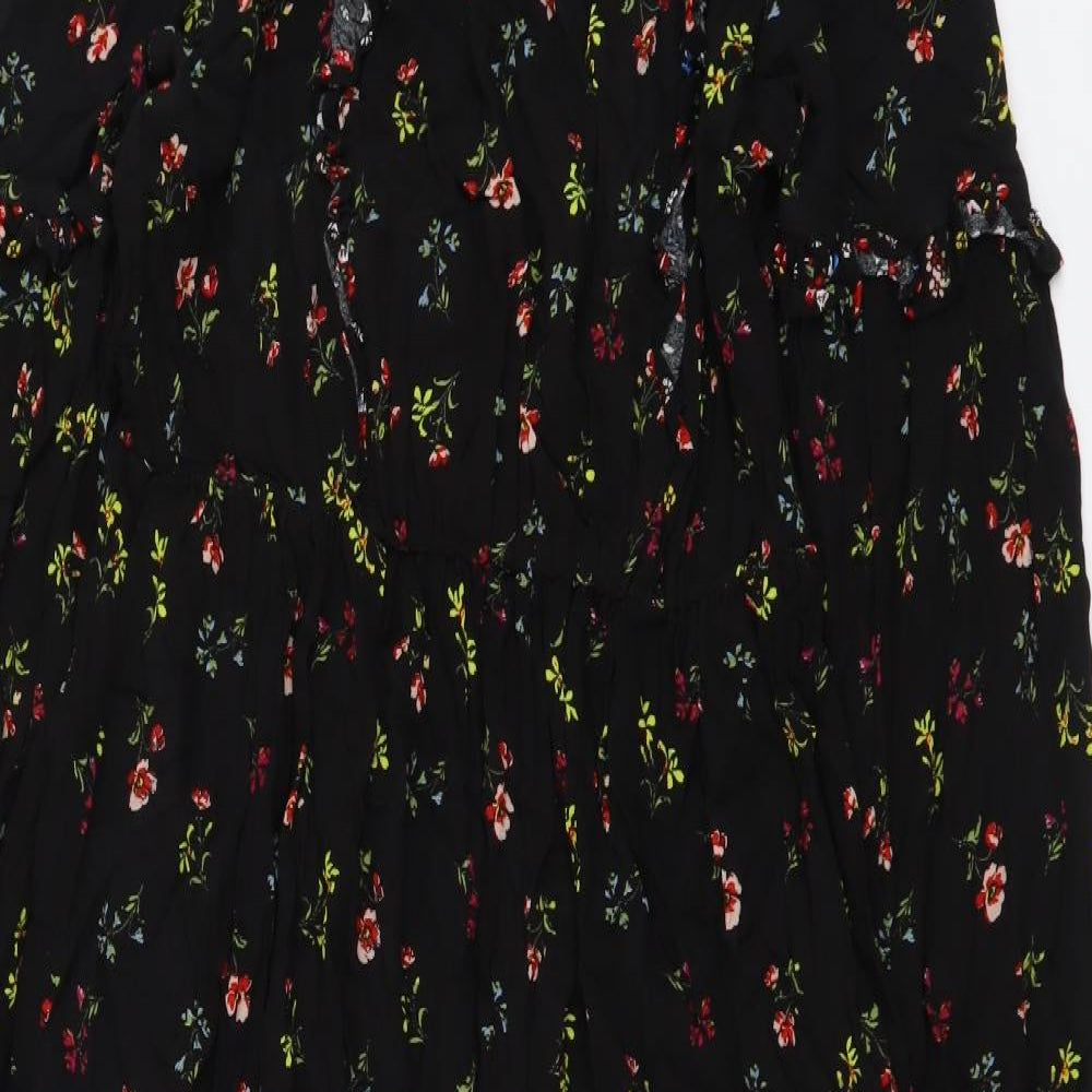 Marks and Spencer Womens Black Floral Viscose A-Line Size 10 Round Neck Pullover
