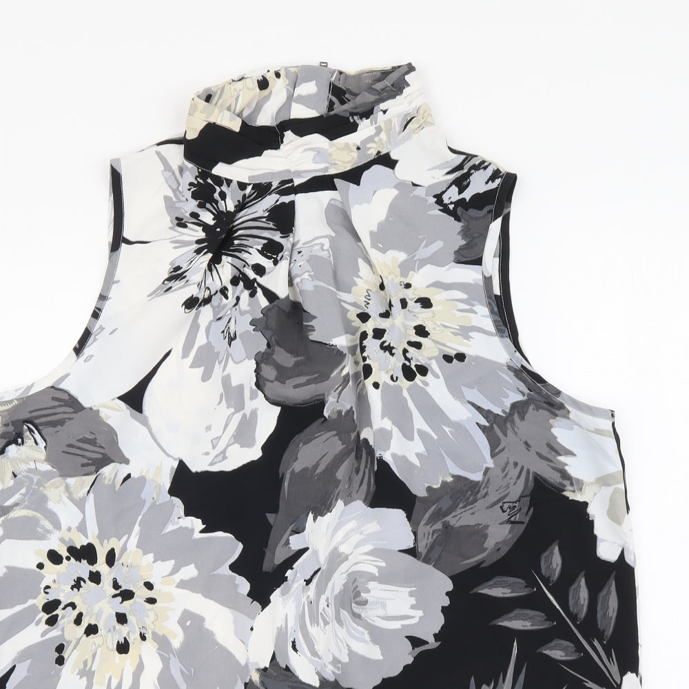 NEXT Womens Grey Floral Polyester Basic Blouse Size 16 Mock Neck