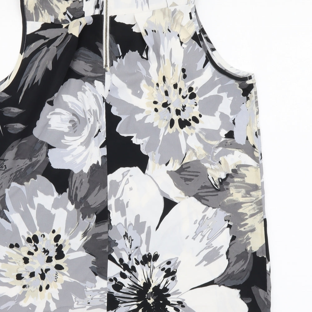 NEXT Womens Grey Floral Polyester Basic Blouse Size 16 Mock Neck