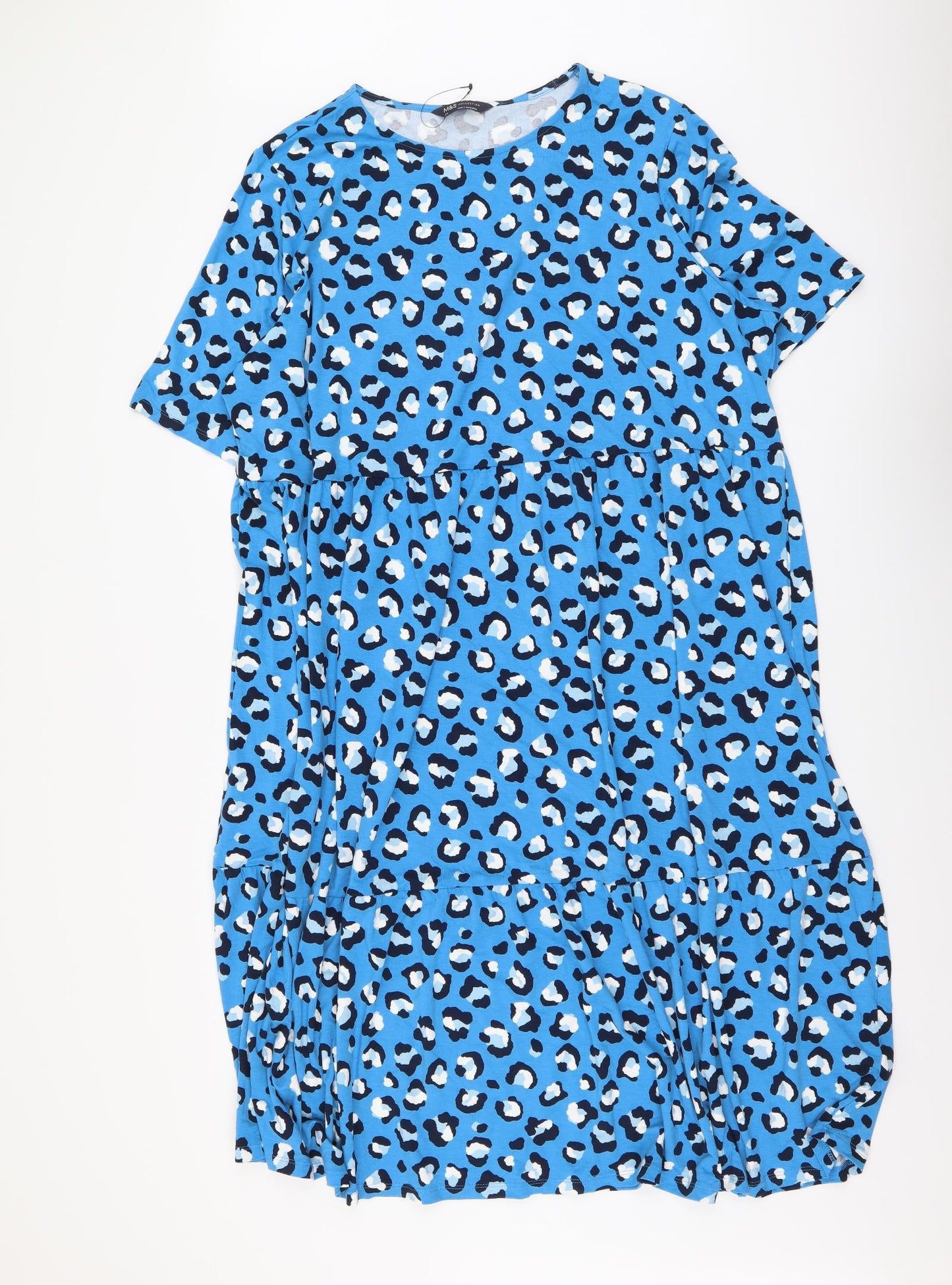 Marks and Spencer Womens Blue Animal Print Viscose A-Line Size 24 Round Neck Pullover - Leopard pattern