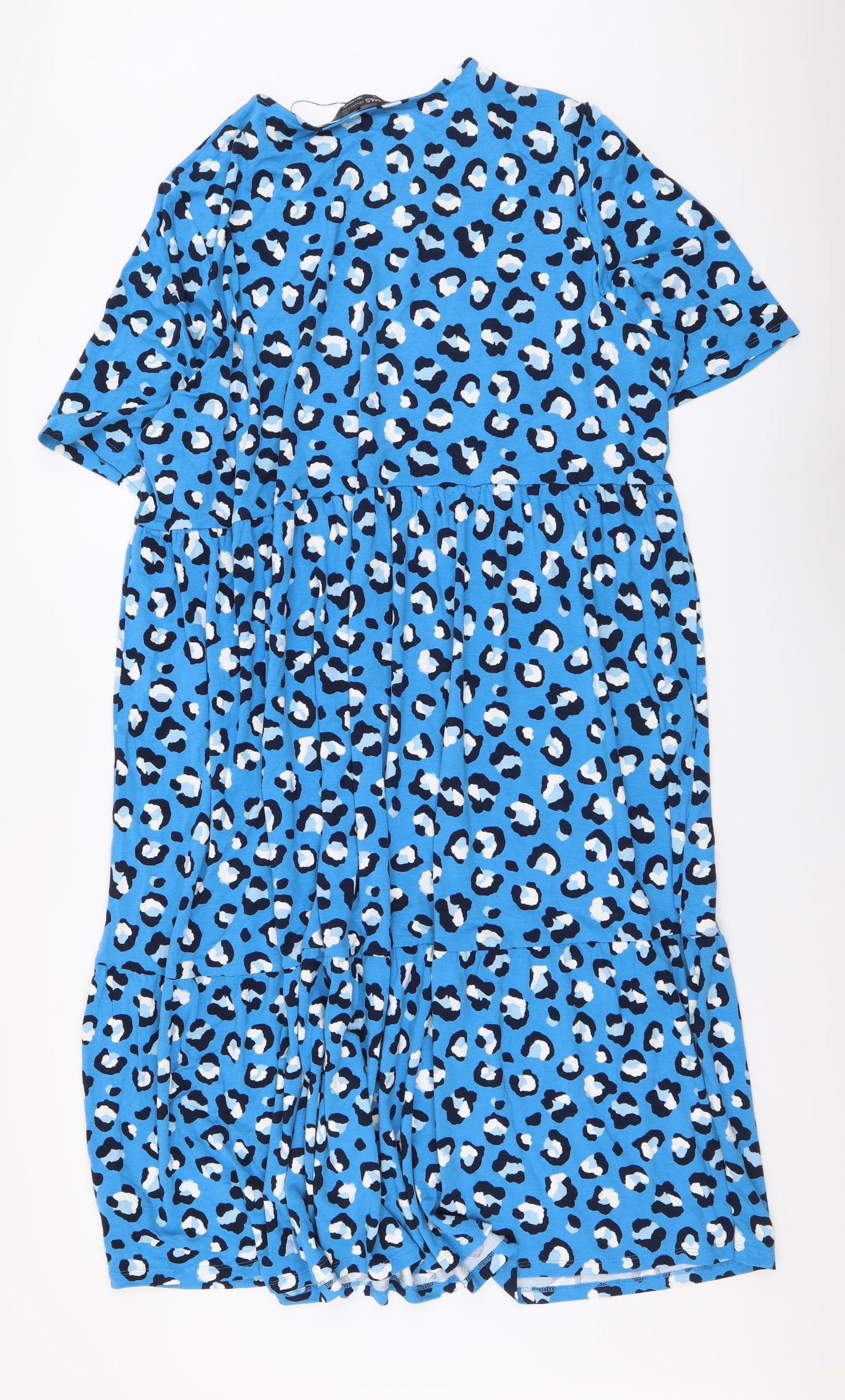 Marks and Spencer Womens Blue Animal Print Viscose A-Line Size 24 Round Neck Pullover - Leopard pattern