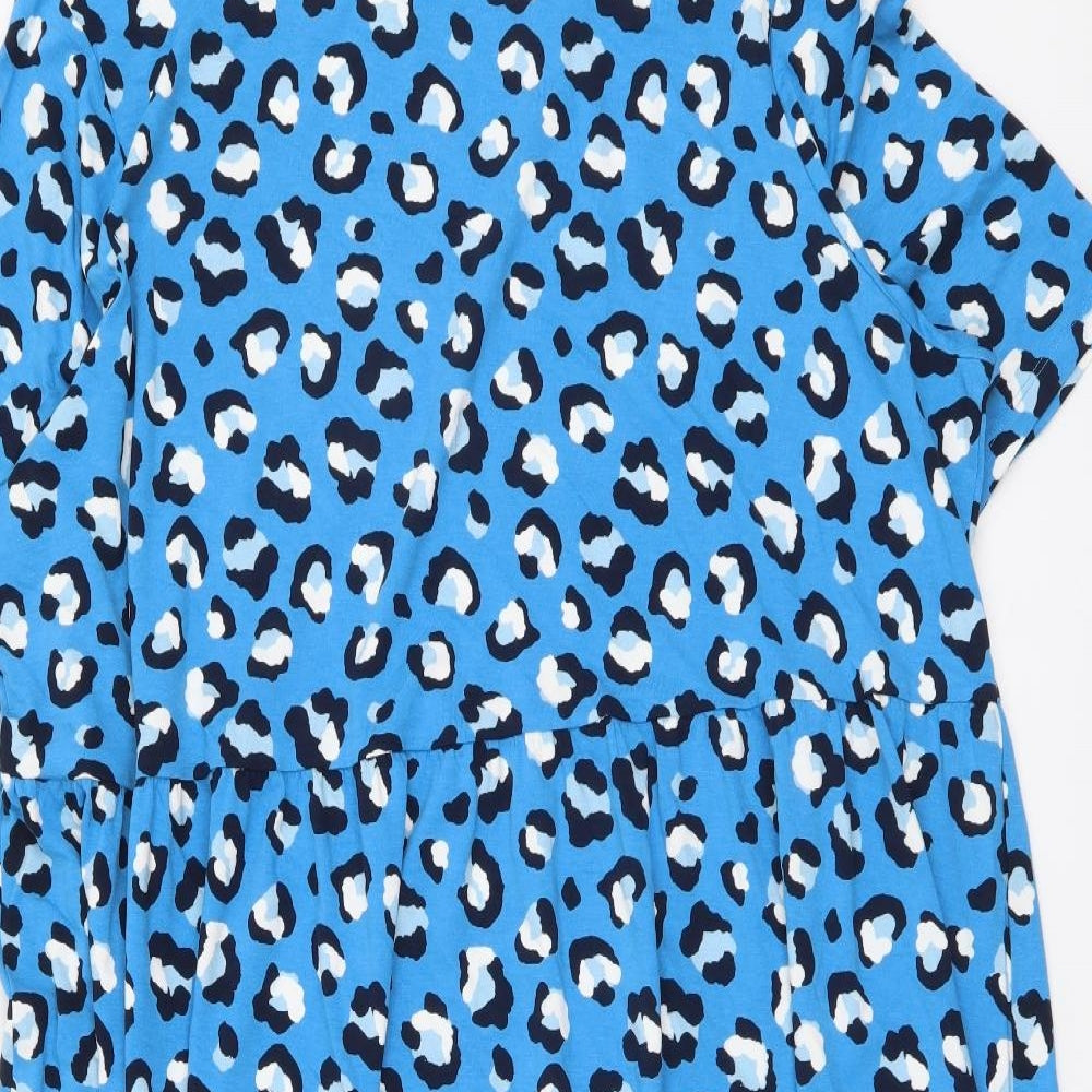 Marks and Spencer Womens Blue Animal Print Viscose A-Line Size 24 Round Neck Pullover - Leopard pattern