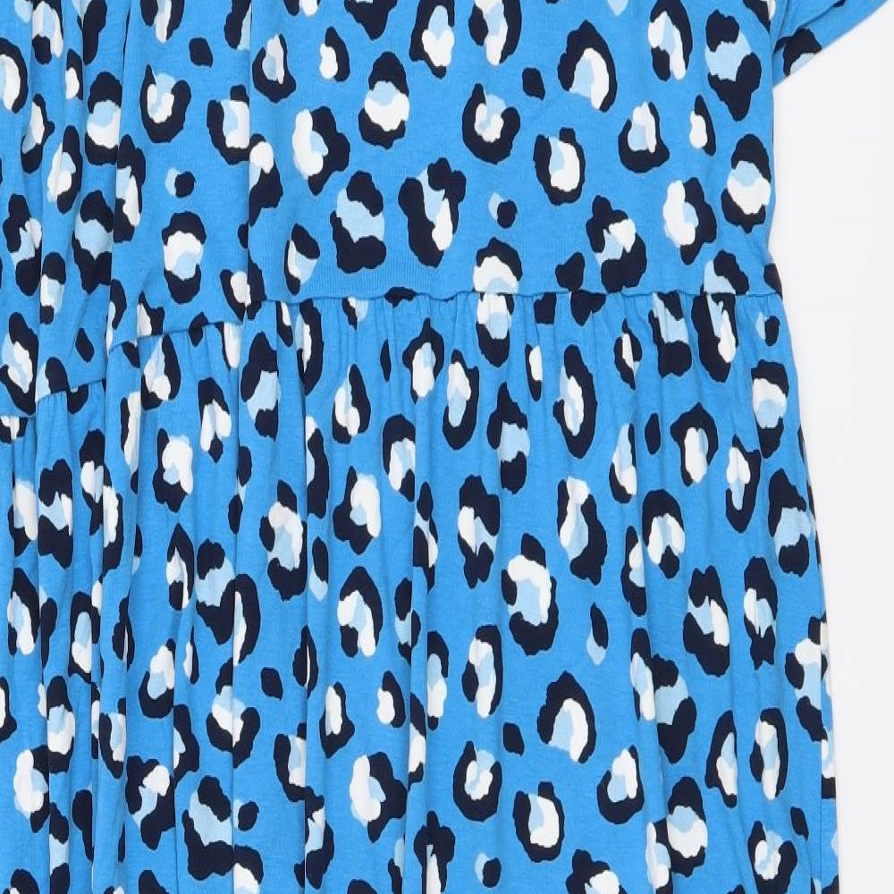 Marks and Spencer Womens Blue Animal Print Viscose A-Line Size 24 Round Neck Pullover - Leopard pattern