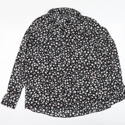 Primark Womens Black Floral Polyester Basic Button-Up Size 16 Collared